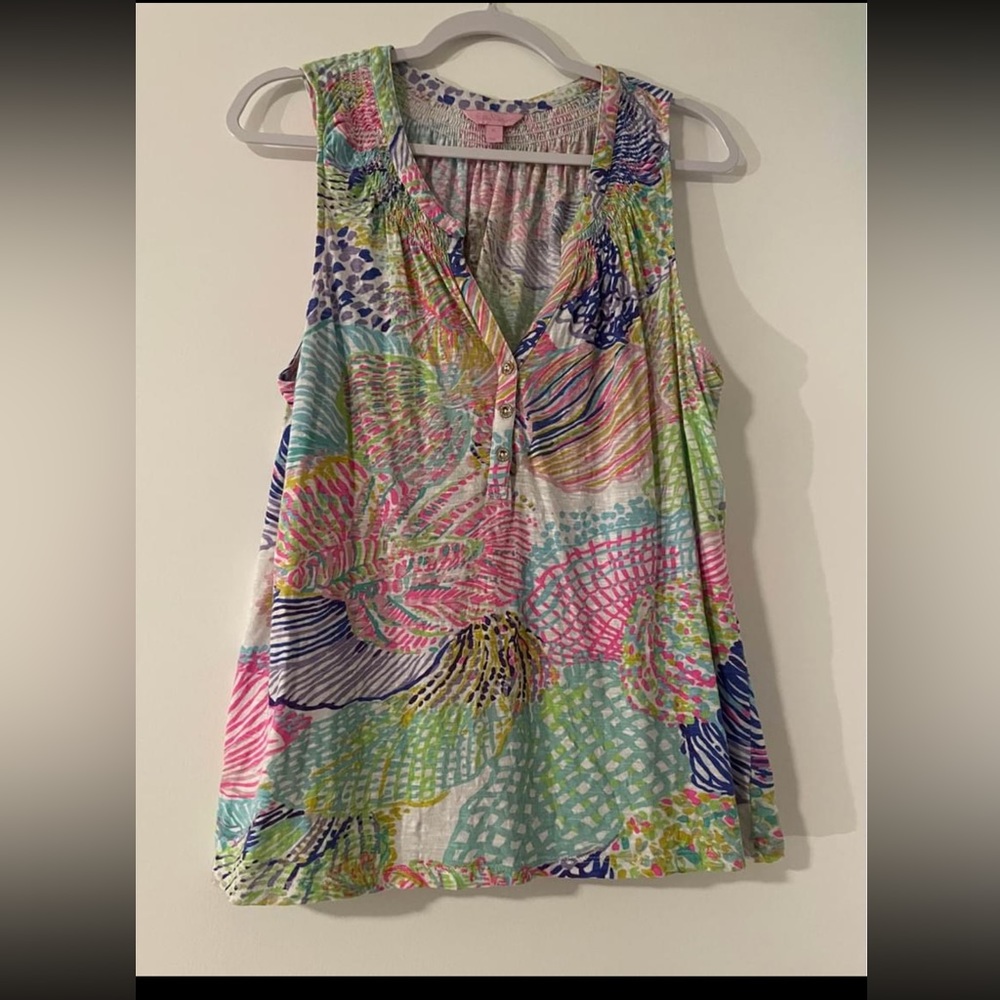 Lilly Pulitzer Multicolor Sleeveless V-Neck Tank - Pink, Blue, Green